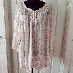 Polka dot elasticized neckline blouse loose flowy fit